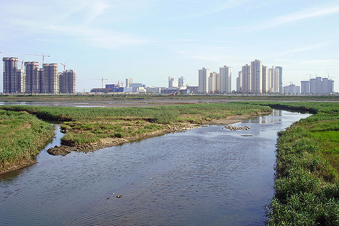 Songdo Lagoon, with reclamation development in background